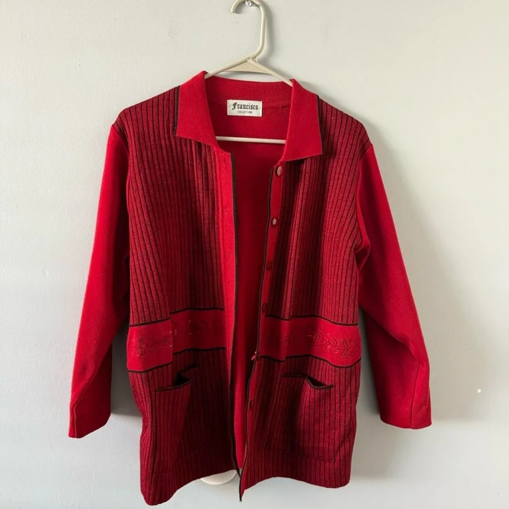 Red Button-Up Cardigan - Picture 2 of 3